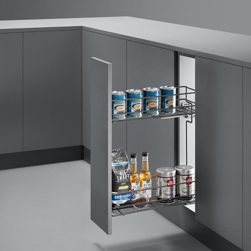 Выдвижная корзина NANO UNIHOPPER левая в базу 150мм, серая, с доводчиком