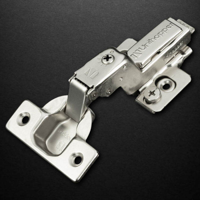 Вкладная 3D петля UNIHOPPER HUTTON с регулируемым доводчиком,планка H-2, 45мм, с декоративной накладкой, никель