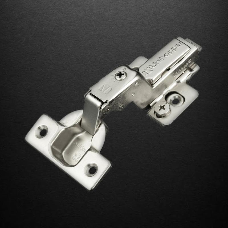 Вкладная 3D петля UNIHOPPER HUTTON с регулируемым доводчиком, 45мм, с декоративной накладкой, никель