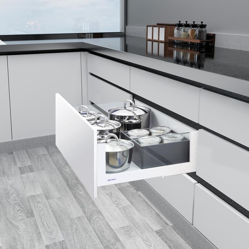 Комплект выдвижного ящика Unihopper Magic Box, 170*450мм, с доводчиком со стеклом , белый