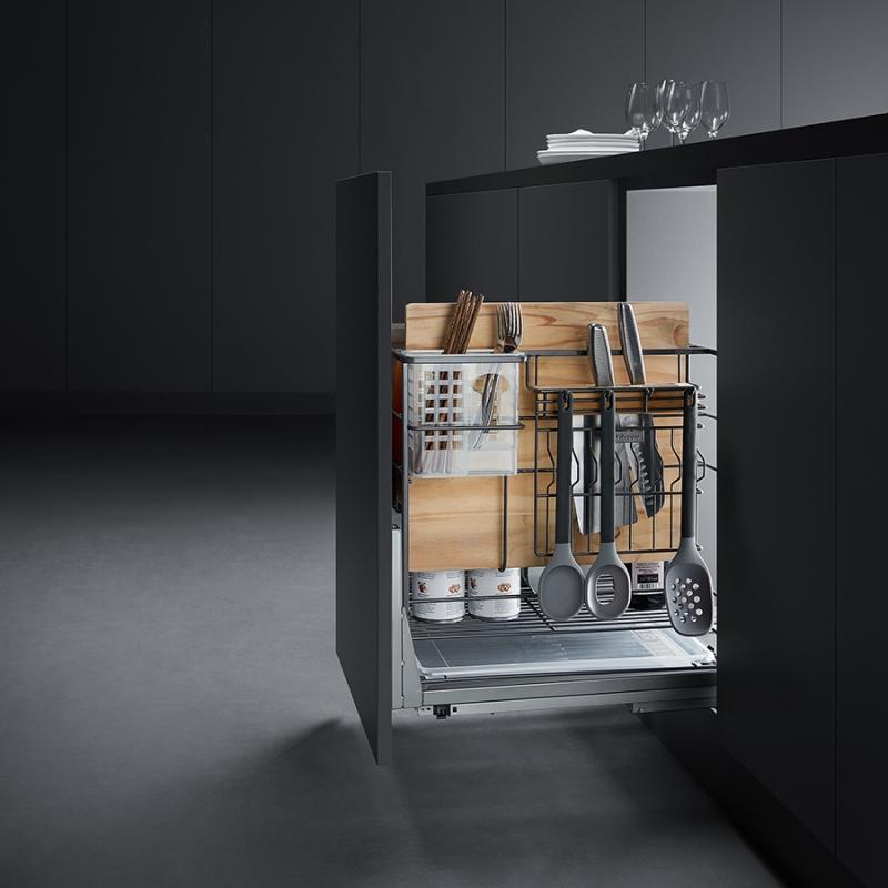 Выдвижная мульти-корзина NANO UNIHOPPER в базу 400мм, серая, с доводчиком