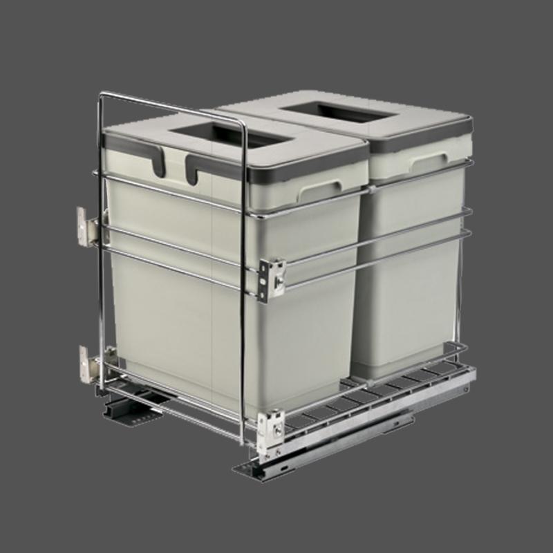 Выдвижная система утилизации с двумя емкостями по 15л в базу 400мм нижнего крепления, с доводчиком