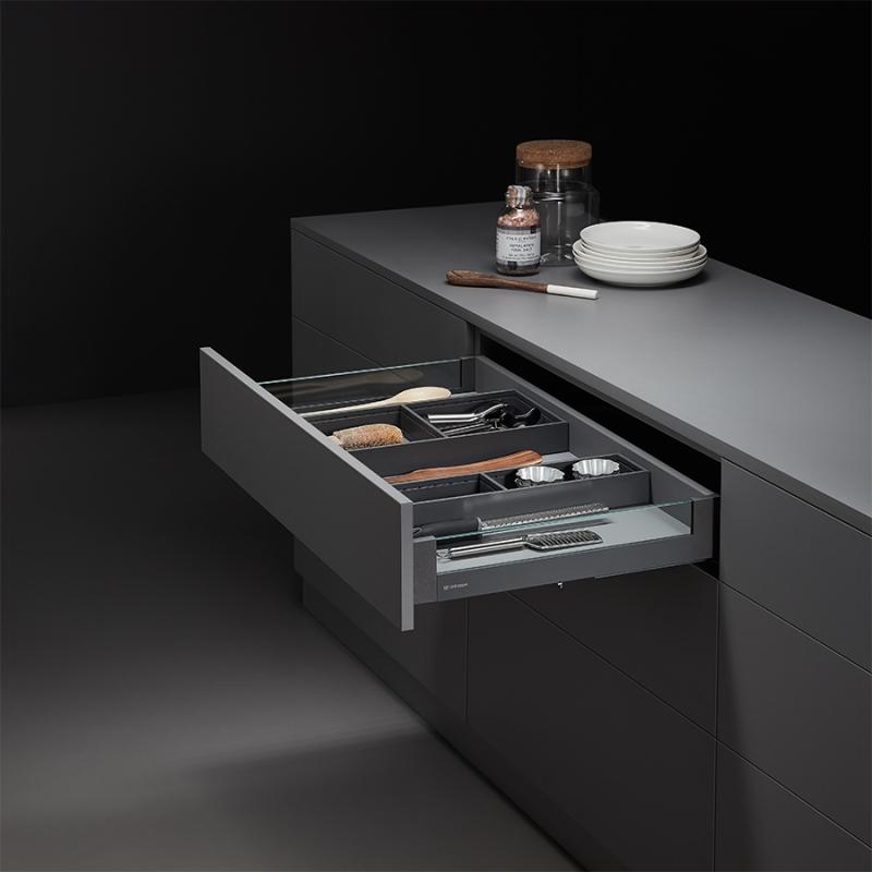 Комплект выдвижного ящика Unihopper Magic Box, 80*500мм, с доводчиком со стеклом, графит