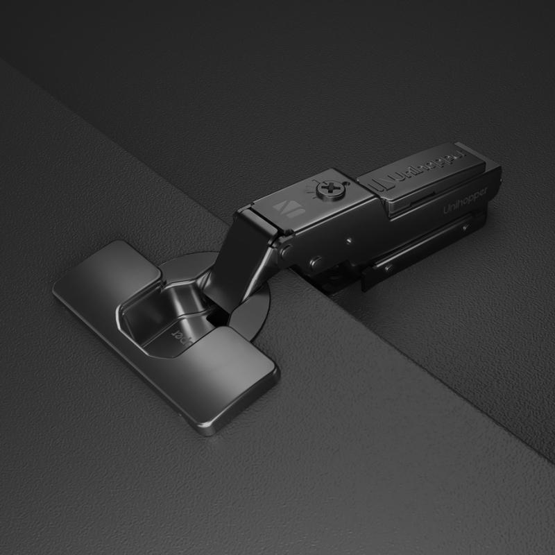 Полунакладная петля UNIHOPPER HUTTON с регулируемым доводчиком, с линейной планкой, 45мм, черный никель