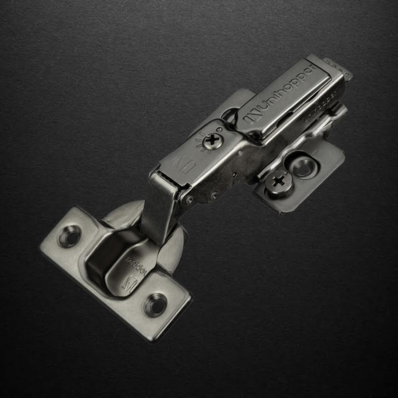 Полунакладная 3D петля UNIHOPPER HUTTON с регулируемым доводчиком, 45мм, с декоративной накладкой, черный никель