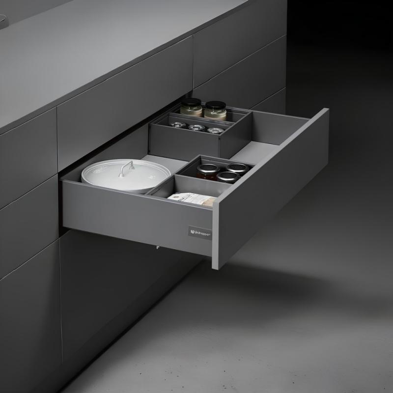 Комплект выдвижного ящика Unihopper Magic Box, 120*450 мм, с доводчиком, графит