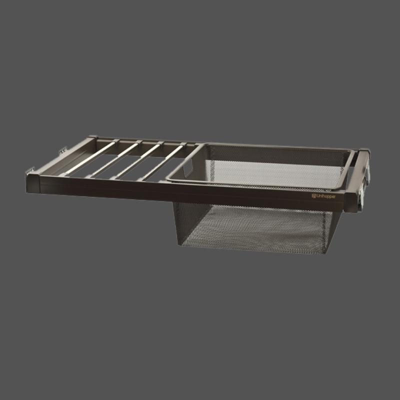 Выдвижная вешалка для брюк Unihopper с корзиной, в базу 900 мм, с доводчиком, clip-on, Moka