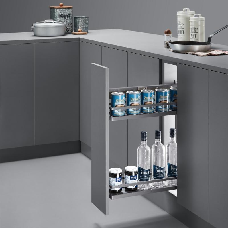 Выдвижная корзина UNIHOPPER левая в базу 200мм, с разделителями, серая, с доводчиком