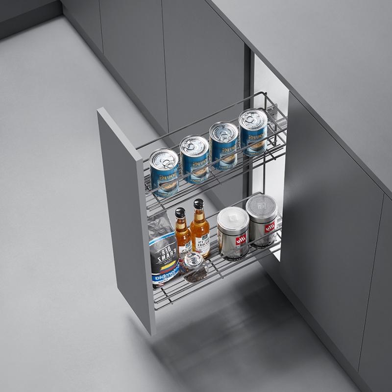 Выдвижная корзина NANO UNIHOPPER левая в базу 200мм, серая, с доводчиком