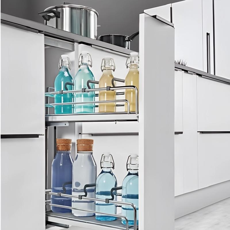 Выдвижная корзина UNIHOPPER правая с доводчиком в базу 150мм, с разделителями, с противоскользящим покрытием, хром