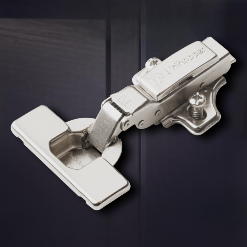 Полунакладная петля с евровинтами UNIHOPPER с доводчиком, 52 мм, с декоративной накладкой