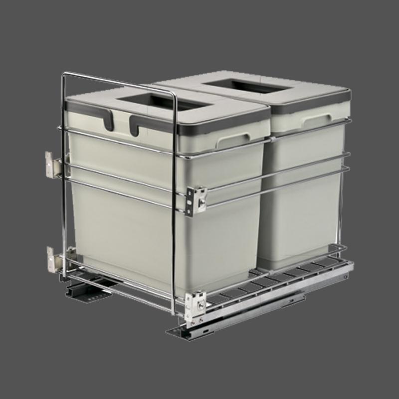 Выдвижная система утилизации с двумя емкостями по 17л в базу 450мм нижнего крепления, с доводчиком