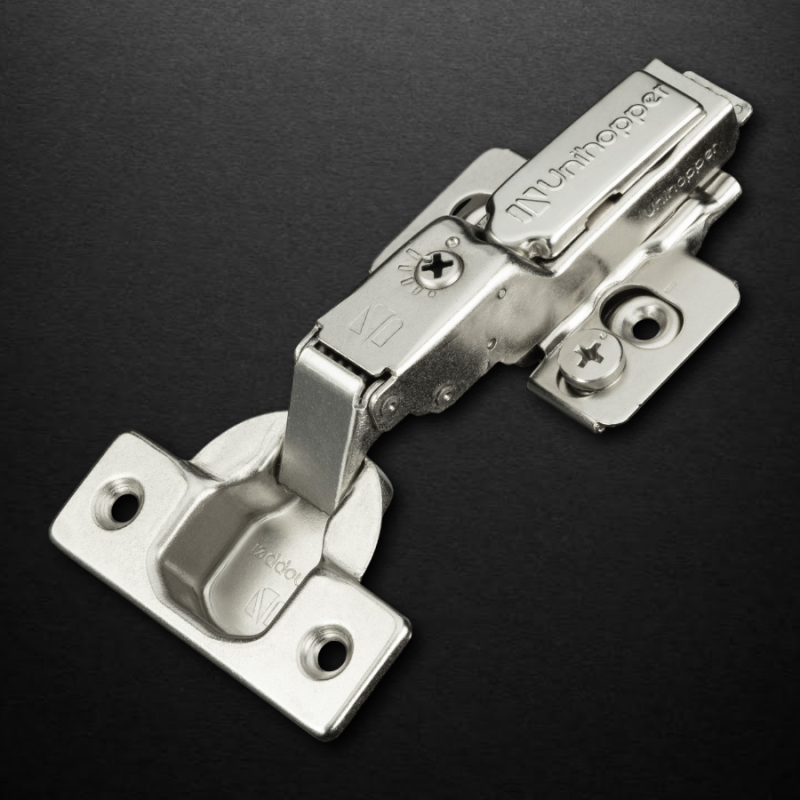 Полунакладная 3D петля UNIHOPPER HUTTON с регулируемым доводчиком, 45мм, планка H2, с декоративной накладкой, никель