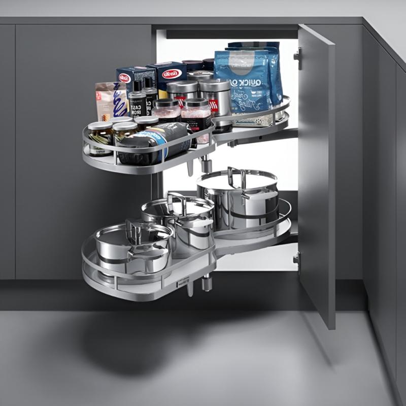 Волшебный уголок Unihopper левый с доводчиком, в ящик 900 мм, фасад 450 мм, серый