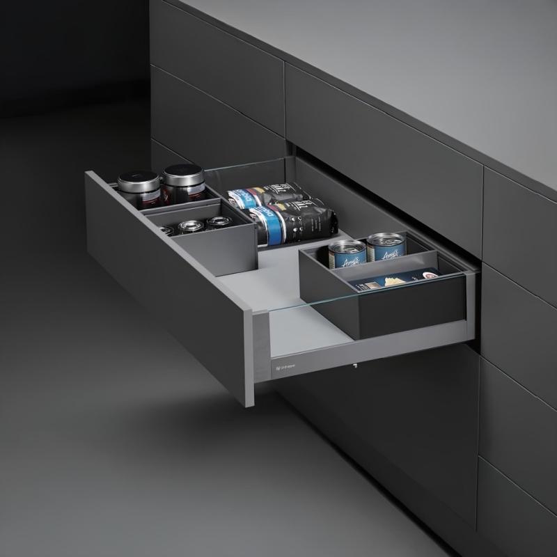 Комплект выдвижного ящика Unihopper Magic Box, 120*500мм, с доводчиком со стеклом, графит