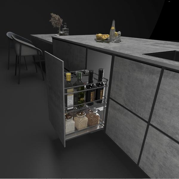 Выдвижная 3-х уровневая корзина LINA UNIHOPPER в базу 300мм, серая, с доводчиком