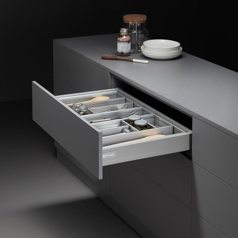 Комплект выдвижного ящика Unihopper Mental box - 2, H80*350мм, серебро, с соединением задней стенки