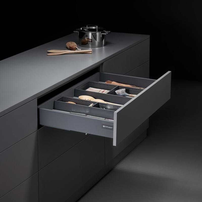 Комплект выдвижного ящика Unihopper Magic Box, 80*450 мм, с доводчиком, графит