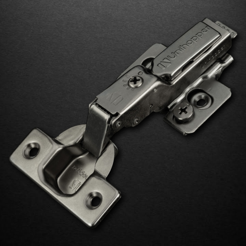 Полунакладная 3D петля UNIHOPPER HUTTON с регулируемым доводчиком, планка H-2, 45мм, с декоративной накладкой, черный никель