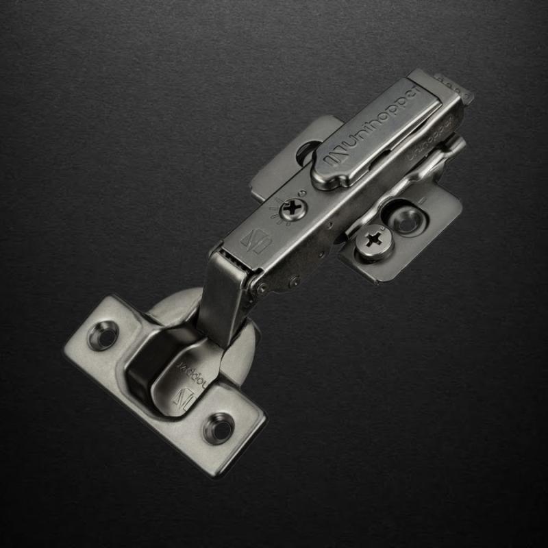 Накладная 3D петля UNIHOPPER HUTTON с регулируемым доводчиком, 45мм, с декоративной накладкой, черный никель