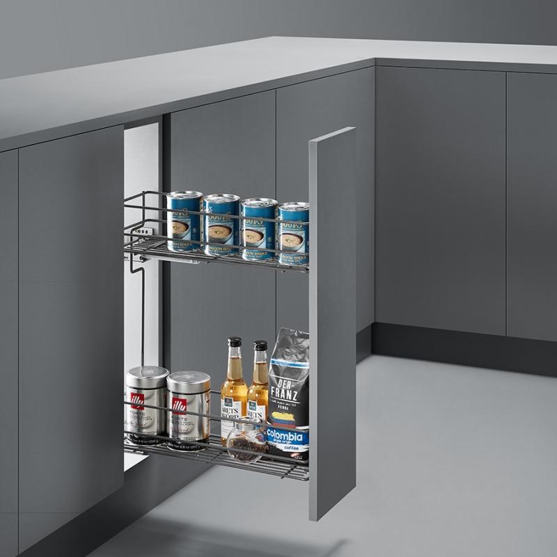 Выдвижная корзина NANO UNIHOPPER правая в базу 150мм, серая, с доводчиком