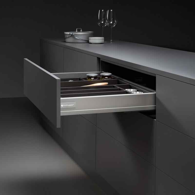 Комплект выдвижного ящика Unihopper Mental box - 2, H80*450мм, графит, с соединением задней стенки