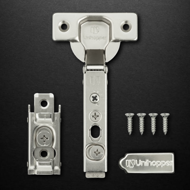 Накладная петля UNIHOPPER HUTTON с регулируемым доводчиком, с линейной планкой, 45мм, никель