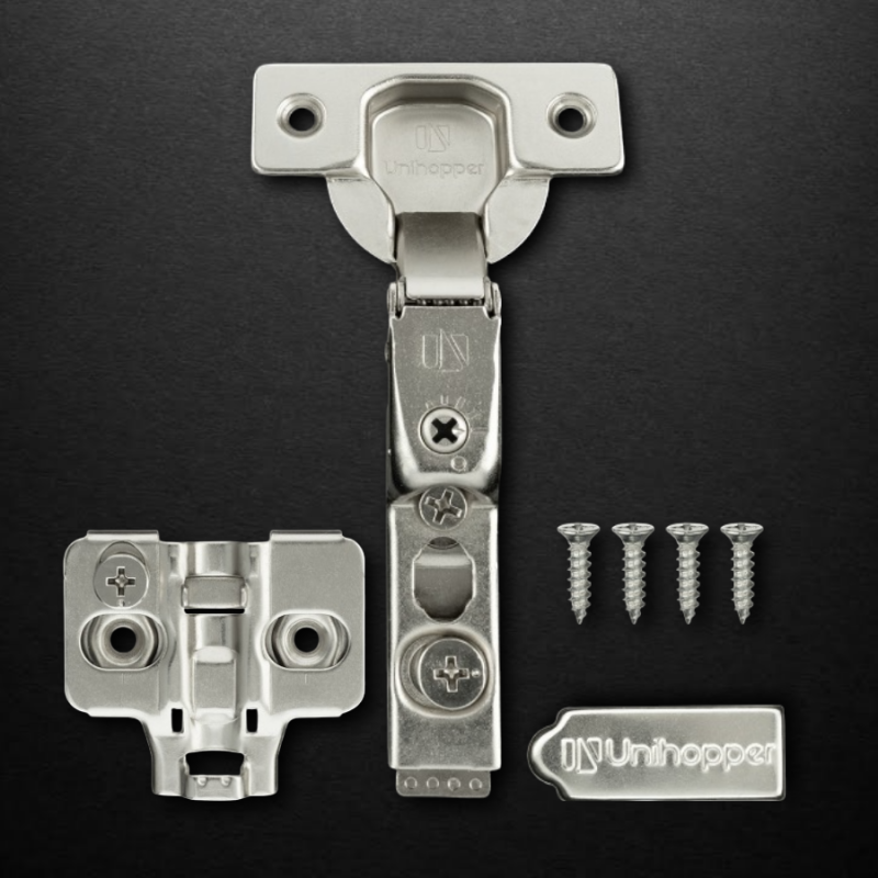 Вкладная 3D петля UNIHOPPER HUTTON с регулируемым доводчиком,планка H-2, 45мм, с декоративной накладкой, никель