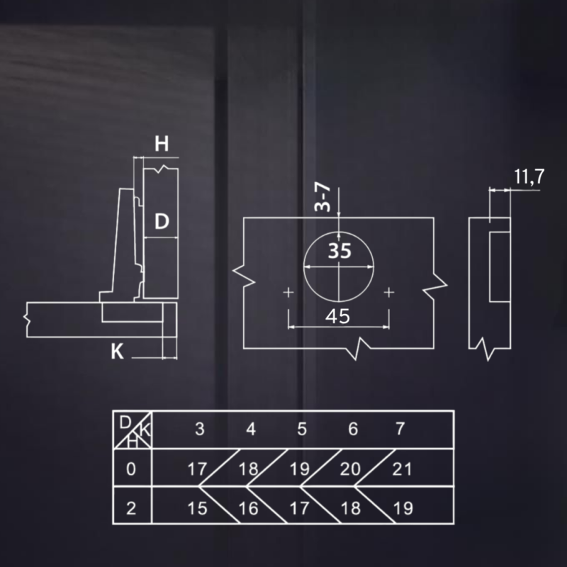 Угловая 165° 3D петля UNIHOPPER с доводчиком, 45мм, с декоративной накладкой