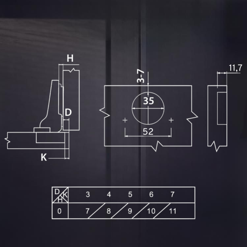 Накладная 3D петля UNIHOPPER с доводчиком, 52мм, с декоративной накладкой
