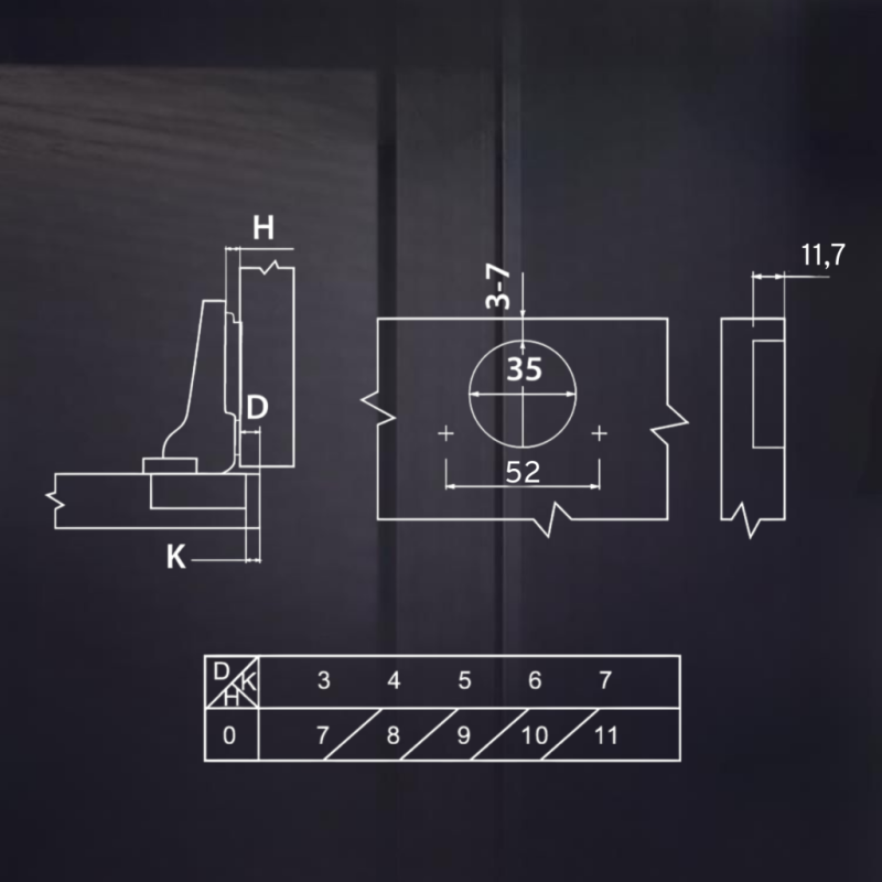 Полунакладная 3D петля UNIHOPPER с доводчиком, 52мм, с декоративной накладкой