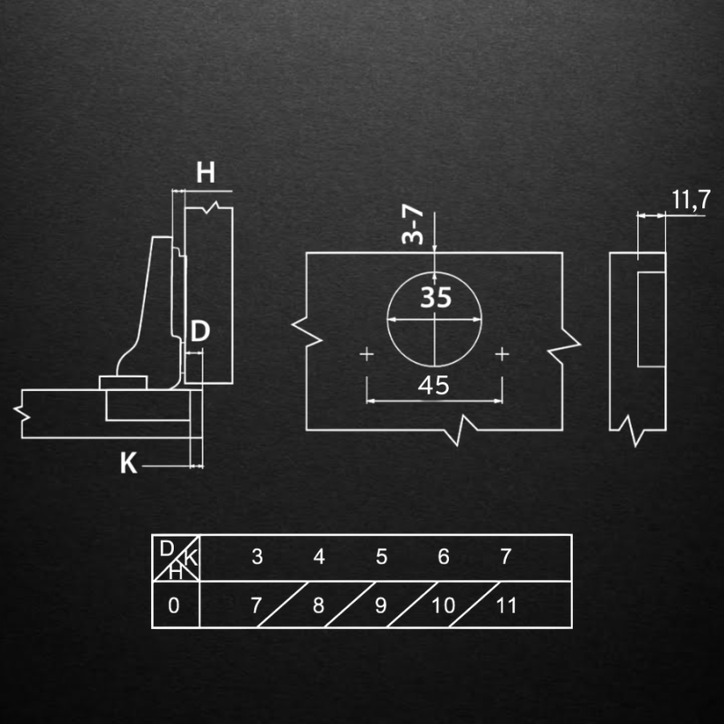Полунакладная 3D петля UNIHOPPER HUTTON с регулируемым доводчиком, 45мм, с декоративной накладкой, черный никель