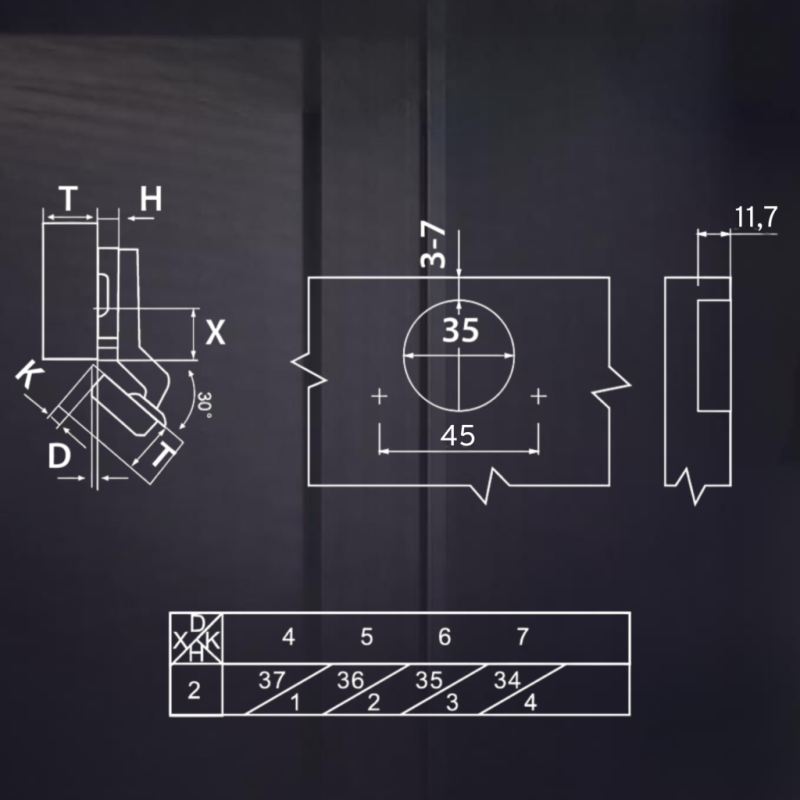 Угловая 30° 3D петля UNIHOPPER с доводчиком, 45мм, с декоративной накладкой