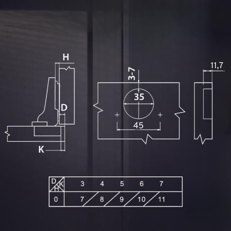 Полунакладная 3D петля UNIHOPPER с доводчиком, 45мм, с декоративной накладкой