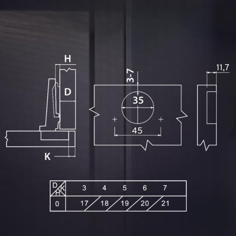 Накладная 3D петля UNIHOPPER с доводчиком, 45мм, с декоративной накладкой