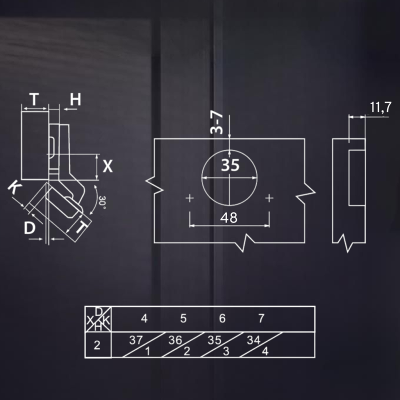 Угловая 30° 3D петля UNIHOPPER с доводчиком, 48мм, с декоративной накладкой