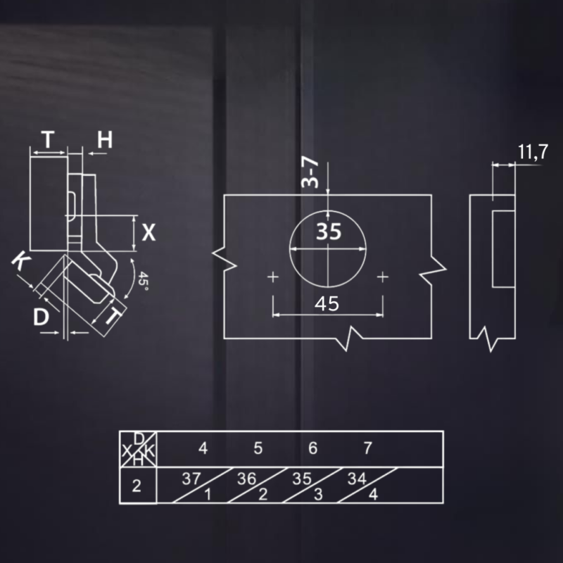 Угловая 45° 3D петля UNIHOPPER с доводчиком, 45мм, с декоративной накладкой