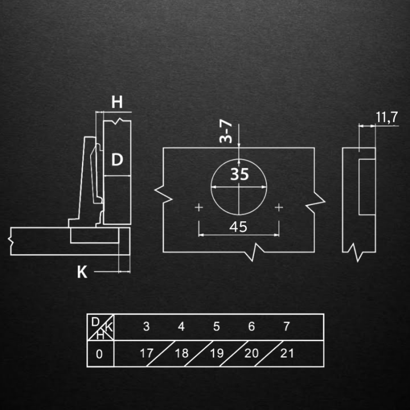 Накладная 3D петля UNIHOPPER HUTTON с регулируемым доводчиком, 45мм, с декоративной накладкой, черный никель