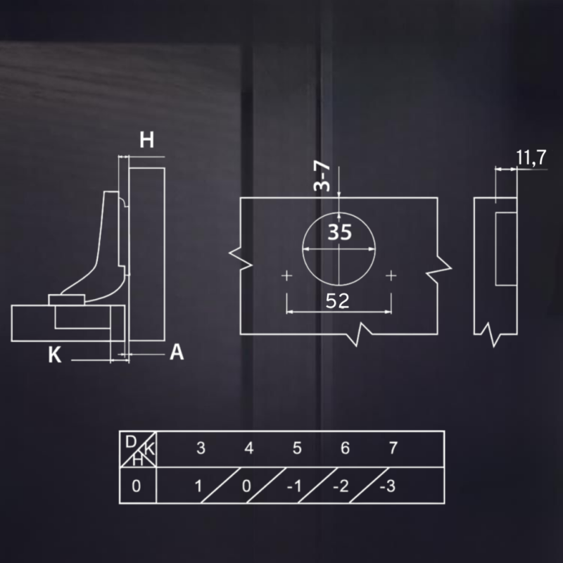 Вкладная 3D петля UNIHOPPER с доводчиком, 52мм, с декоративной накладкой