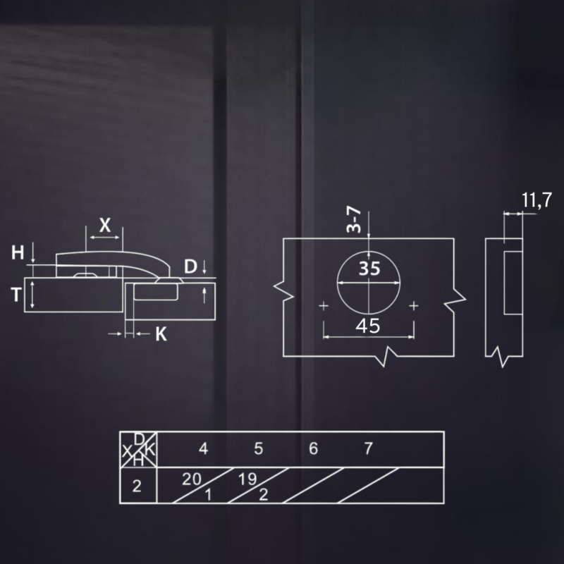 Угловая 90° 3D петля UNIHOPPER для фальшпанели с доводчиком, 45мм, с декоративной накладкой