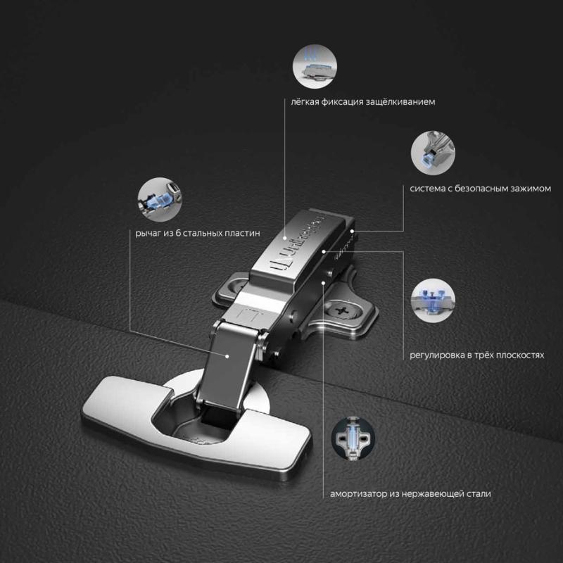 Вкладная 3D петля UNIHOPPER с доводчиком, 45мм, с декоративной накладкой