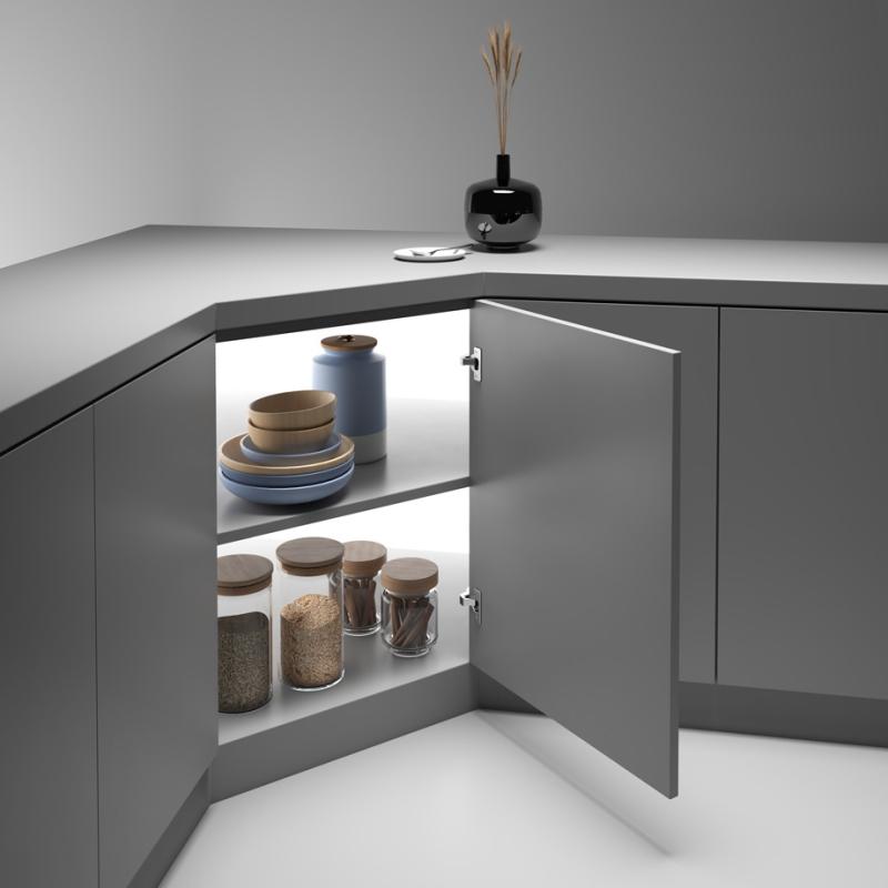 Угловая 45° 3D петля UNIHOPPER с доводчиком, 45мм, с декоративной накладкой