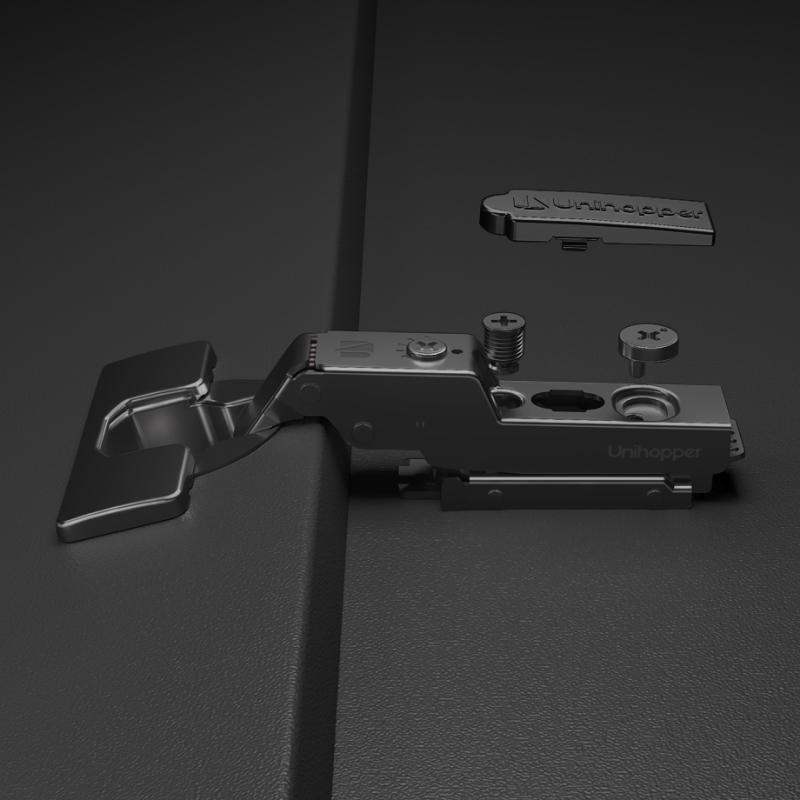 Полунакладная петля UNIHOPPER HUTTON с регулируемым доводчиком, с линейной планкой, 45мм, черный никель