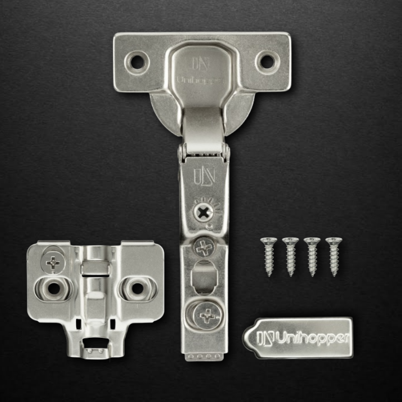 Полунакладная 3D петля UNIHOPPER HUTTON с регулируемым доводчиком, 45мм, с декоративной накладкой, никель