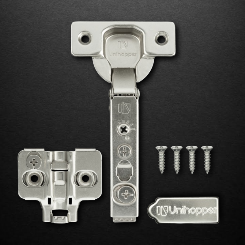 Накладная 3D петля UNIHOPPER HUTTON с регулируемым доводчиком, 45мм, с декоративной накладкой, никель