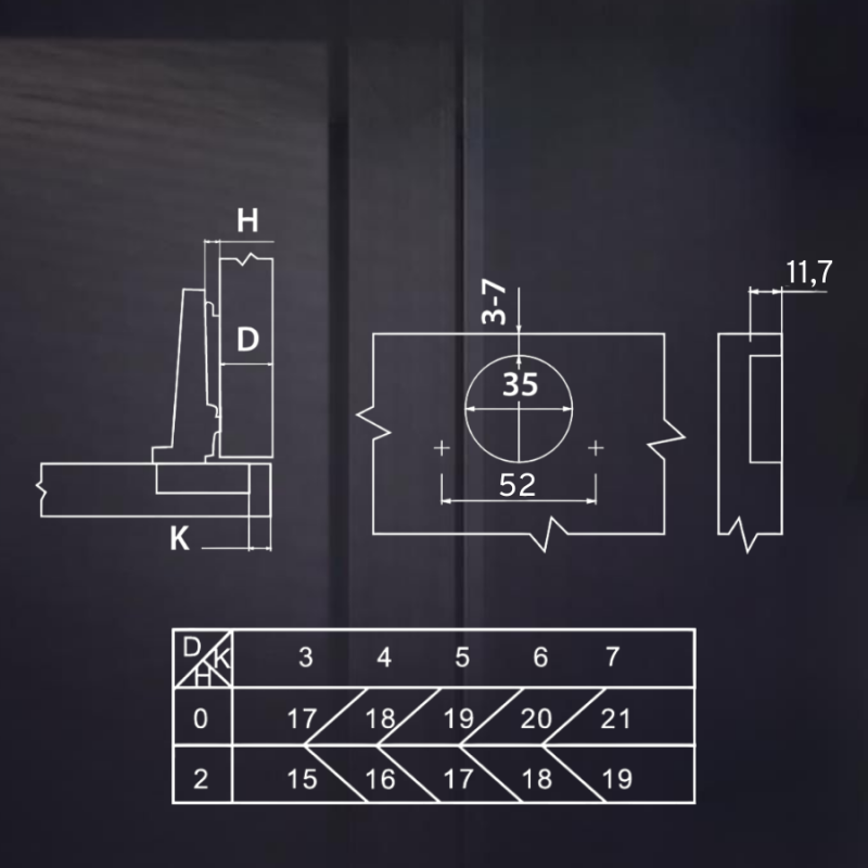 Угловая 165° 3D петля UNIHOPPER с доводчиком, 52мм, с декоративной накладкой