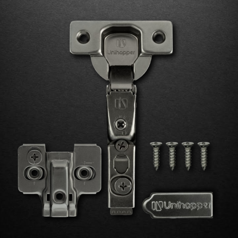 Вкладная 3D петля UNIHOPPER HUTTON с регулируемым доводчиком, 45мм, с декоративной накладкой, черный никель