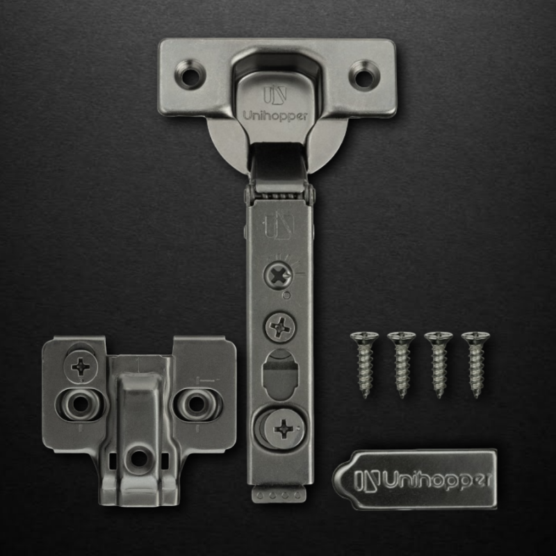 Накладная 3D петля UNIHOPPER HUTTON с регулируемым доводчиком, 45мм, с декоративной накладкой, черный никель