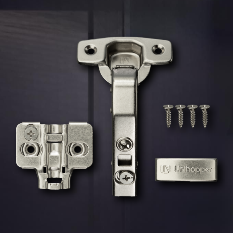 Угловая 90° 3D петля UNIHOPPER для фальшпанели с доводчиком, 45мм, с декоративной накладкой