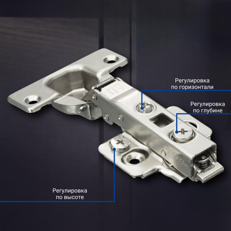 Накладная 3D петля UNIHOPPER с доводчиком, 52мм, с декоративной накладкой